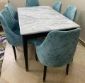four seater dinig table set, marble top textured dinig table top, valvet up. 