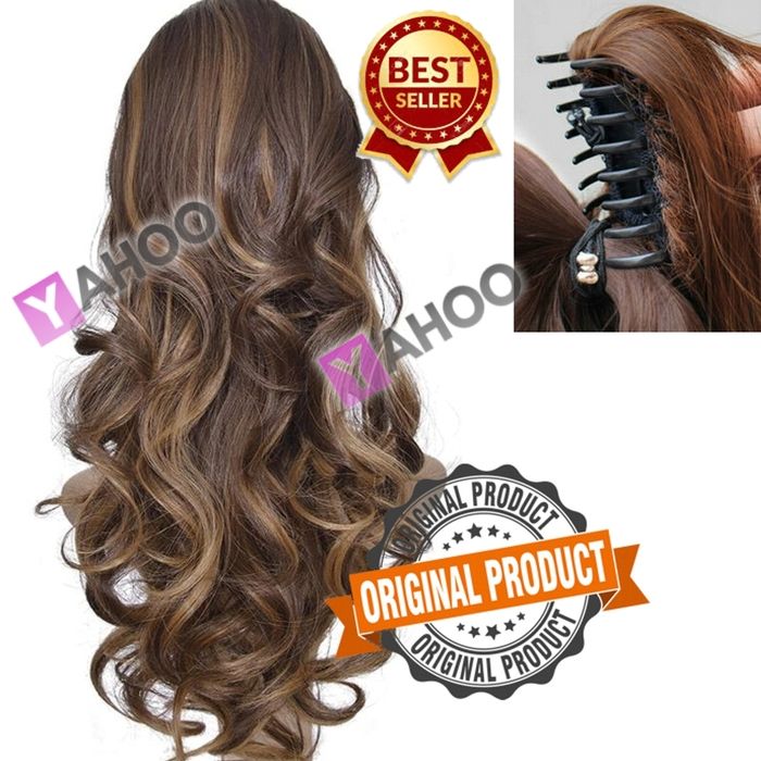 Clip in/on Ponytail Synthetic Hair Extension Kashee - Brown With Golden highlights