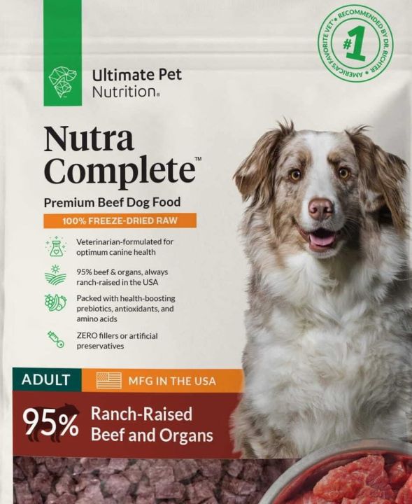 ULTIMATE PET NUTRITION Nutra Complete, 100% Freeze Dried Veterinarian Formulated Raw Dog Food with Antioxidants Prebiotics and Amino Acids, 1000 grams bag