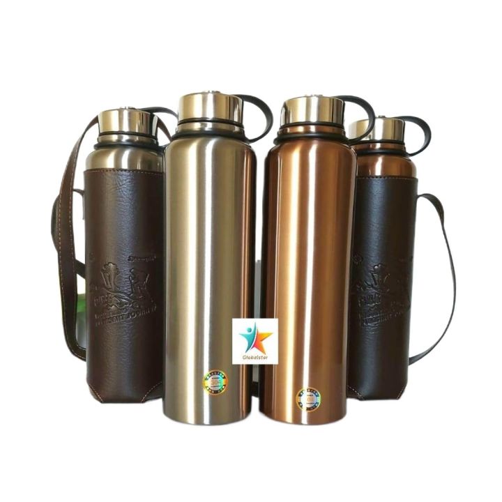 Large Capacity 1500ml SUS304 Stainless Steel Water Bottle Insulated Thermos Hot & Cold Vacuum Flask with Leather Cover