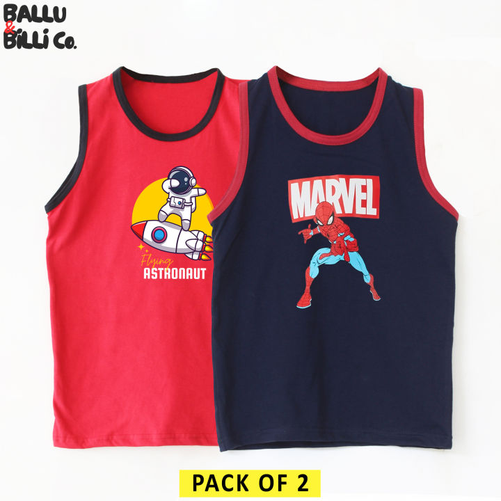 Pack Of 2 - Summer Tank top Sando, MARVEL Navy Blue Sando, ASTRONAUT Red Sando For Boys & Girls