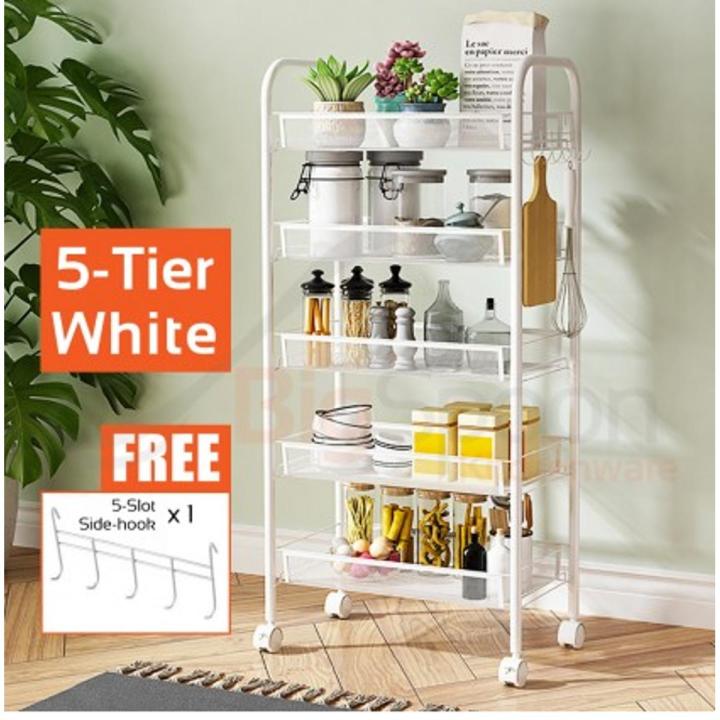 5 Tier Metal Mesh Rolling Cart Storage Trolley Tower Rack Organizer Kitchen Pantry Gap