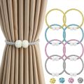 SHOPENITY - 2 PCS Magnetic Pearl Curtain Belt , Curtain Tiebacks Convenient Drape Tie European Style Decorative Weave Rope Curtain Rings & Buckles Holder for Window Sheer Blackout Draperies, Braided Straps Ball Buckles, Parday. 