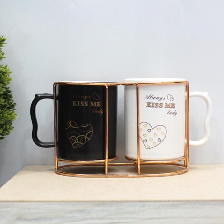 Pair of Tea/Coffee Mugs Couple Mugs with Stand for Anniversary Wedding Engagement Valentine's Day Gifts for Couple Women Men Husband Wife