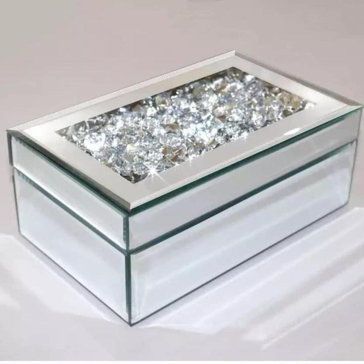 Eaglewiz Silver Crushed Jewel Diamante Mirrored Glass Crystal Jewellery box Storage Chest Diamante Box Jewelry Women Trinket Drawers Organiser Boxes Makeup Container Crystal Dresser