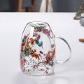 350ml Double Wall Glass Coffee Mugs with Clear Dry Flower Inside | Floral Coffee Cup | Heat Resistant Tea Coffee Cups Milk Mug Creative Gift. 