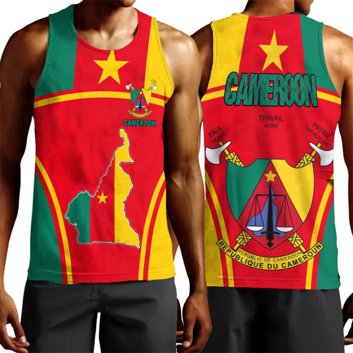 Africa Cameroon Flag Map 3D Print Tank Top For Men Clothes National Emblem Lion Vest Dashiki Paisley Waistcoat Sport Jersey Tops