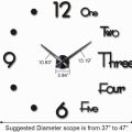 Large 3D Frameless Wall Clock Stickers DIY Wall Decoration for Living Room Bedroom Office (Black). 