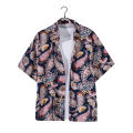 Men Women Shirt Hawaiian Style Floral Printing Lapel Short-sleeved Cardigan Top Retro Summer Beach Loose Couple T-shirt. 