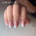 GAM-BELLE Natural Nude White Glitter French False Nails Square Shape UV Gel Artificial Nail Tips Full Cover Manicure Beauty Tool. 