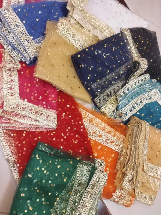 Elegant Net Dupatta with 4 Side Gota Lace for Women – Dyeable with ...