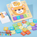 Spelling Games for Kids,Alphabet Puzzle Game Toy Set with Double-Sided Word Pattern Cognition Cards & 52 wooden letter blocks,Preschool Vocabulary Spelling for Kids Toddlers. 