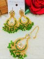 Artificial Golden Ear Rings With Beautyfull Tika New Big Pearl Latkan Style New Look Long Lasting Polish For Beautyfull Girls Artical 85603344. 