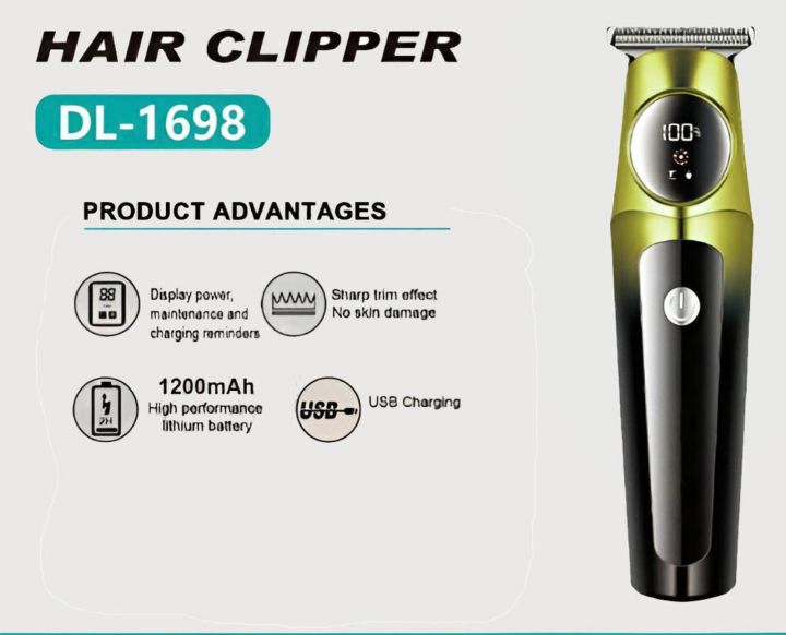 DL-1698 Multicolor Rechargeable Hair Clipper With Digital Display Trimmer 120 min Runtime 4 Length Settings  (Multicolor)