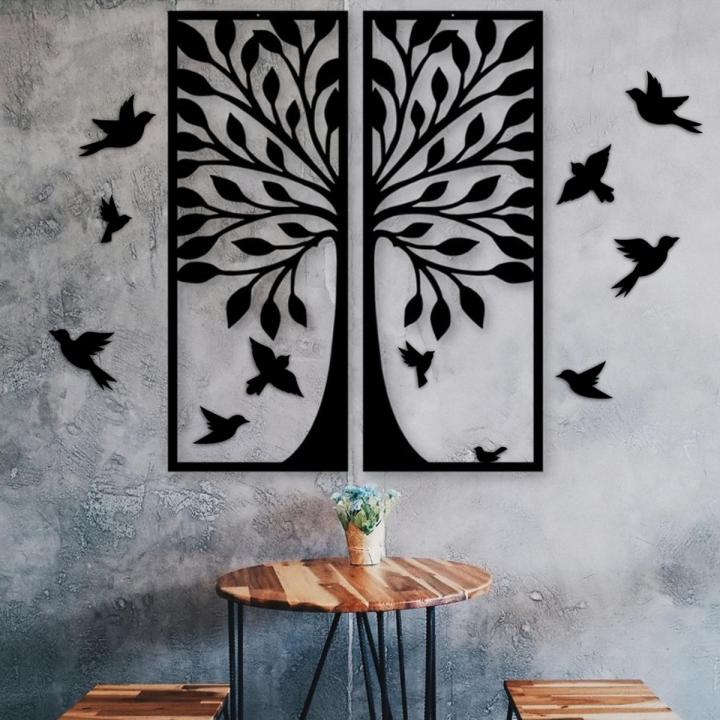 Wooden Olive Tree Wall Art Decoration 2 Pieces Black Quality Gift Ideas Modern Nature Home Office Living Room Bedroom Kitchen New Nordic Style Creative Stylish Adornment Beautiful Cute Painting Souvenir Luxury