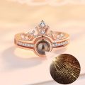 JEWELLER 2Pcs/Set Women 100 Languages I Love You Projection Crown Rhinestone Opening Rings For Girls I Love You Ring For Girls. 