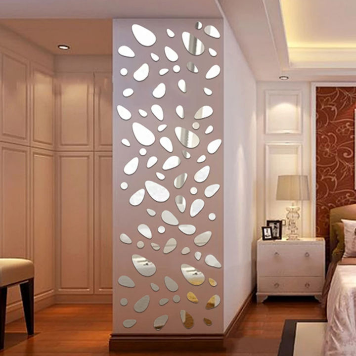 12pcs/set 3D Self Adhesive Stones Elliptical Mirror Acrylic Wall Stickers Pebble Decals ornaments