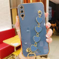 For Samsung Galaxy A7 2018 Back Cover + Love Heart Bracelet Luxury Glossy Shiny Plating Bumper Ladies Case Soft Silicone Protective Phone Cases. 