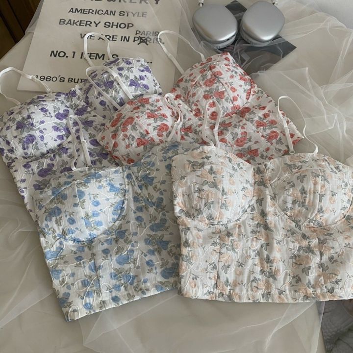 Style Temperament Sexy Sweet Floral Camisole Women's 2023 Summer Slim Fit Slimming Short Top Fashion