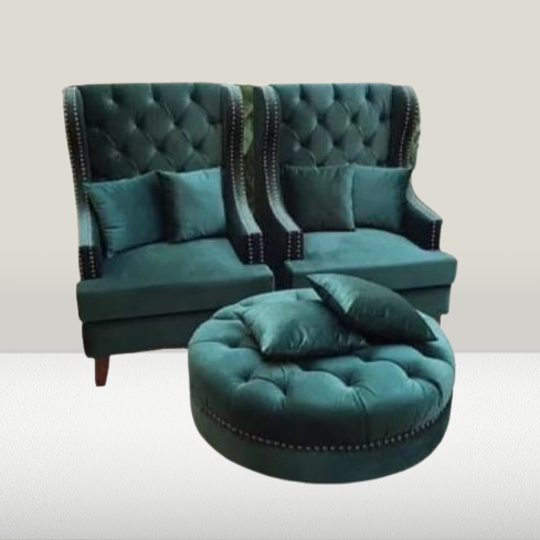 2 Modern Sofa Chair Tufling Designe Two Seater Fabric Green Velvet With Free 2 Cousion Colour {{Special Offer Available }}