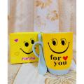 Smile Emoji Coffee Mug - Tea Cup Set with Spoon - Love For You print - Gift Box Packing - Yellow - 300ml. 