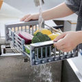 Kitchen Sink Adjustable Rectangular Strainer Drain Fruit Vegetable Dishe Black Basket Storage Rack Stainless Steel. 