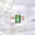 Live broadcast new simulated green tourmaline ring 18K rose gold inlaid emerald colored gemstone open ring for women. 