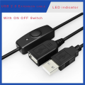 2X Data Sync USB 2.0 Extender Cord USB Extension Cable with ON OFF Switch LED Indicator for PC Laptop USB Fan LED Lamp. 