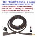 Pressure Hose for SAMCO, Black n Decker PW1600 PW1700 Pressure Washers - 5 meter with 1 end Quick Connect 1 end M22 Threaded - for some Total, Ingco, Emtop, AR, etc.. 