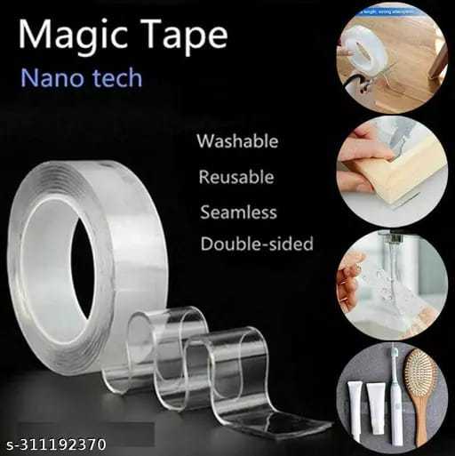 Double Sided Nano Adhesive Tape, Washable Traceless Nano Gel Tape, Stick to Glass, Metal, Kitchen Cellphone, Pads or Tile Nano Tape Grip Tape Transparent