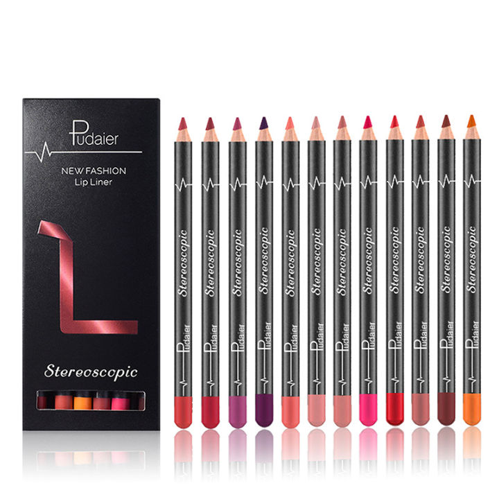 【2024】 Pudaier 12pcs/set Multicolor Lip Liner Pencil Coloring Lip Makeup Beauty Tools Waterproof Long Lasting Cosmetic Lipliner Pen kit
