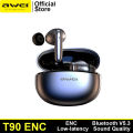Awei T90 ENC Bluetooth Earphone In Ear/Half In Ear Freedom To Switch Noise Cancelling Earbuds 300 Hours Long Standby Time Low Latency Gaming Earbuds. 