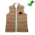 Embroidered Beige Groom Waistcoat for Boys Men Sleeveless Vest with Threadwork Embroidery & Maroon Pocket Square Koti. 
