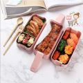 【Footprint】 Japanese 3 Layer Wheat Straw 900ML Lunch Box Portable Picnic Food Fruit Container Storage Box Wheat Plastick Travel Eco-Friendly School Office With Spoon And Fork Tableware Bento Box. 