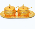 Stainless Steel Royal Golden and silver Sugar Pots with Tray And Spoons. 