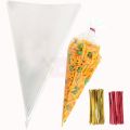 CLEAR CONE SHAPE CANDY BAGS - POPCORN BAGS - WEDDING BAGS - FLOWER BAGS - CONE SHAPE BAGS - PACK OF 25. 