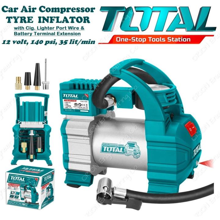 TOTAL Auto Air Compressor Tyre Inflator for Cars Motorcycles - 12v DC - TTAC1406