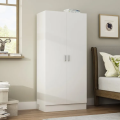 Haq furniture 2 Doors Wardrobe Armorie, Modern Bedroom Closet Cabinet with Clothes Rail, Storage Space Organizer, White. 