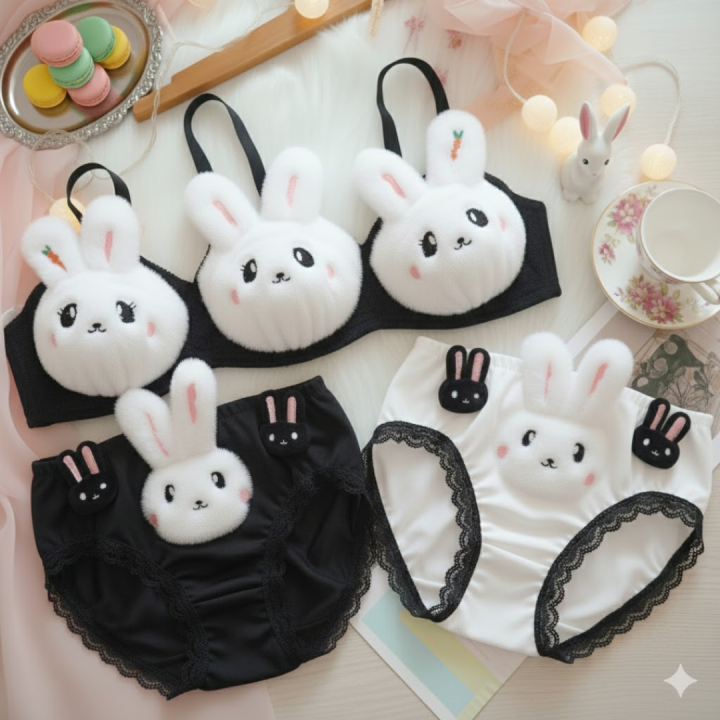 The Original Rabbit Bra Rabbit Plush Bra & Panty Set | Padded Wireless Bra | Soft Comfortable ...