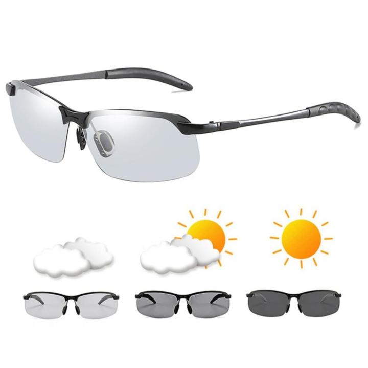 Adjustable Nose Pads Photochromic Sunglasses Trendy Multifunctional UV Protection Polarized Sunglasses Metal Frame Scratch Resistant Night Vision Glasses for Night Driving Outdoor Activities Unisex
