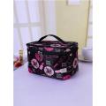 Women Makeup Bag Flower & Lipstick Print Zipper Cosmetic Organizer. 