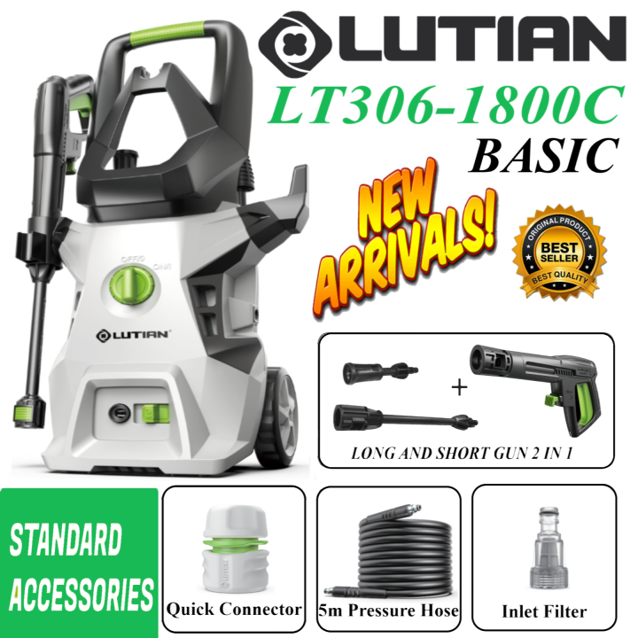 LUTIAN - LT306-1800C -  140 BAR HIGH CAR PRESSURE WASHER - 1800 WATTS -AUTO START - SELF PRIMING - PORTABLE- 2 IN 1 GUN ( LONG & SHORT)