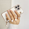 FELMYST Casing For Infinix Note 8i Lucky Alhambra Bracelet Leaf Luxury Plating Van Clee&Arpels Wrist Chain Bracelet Girl Mobile Phone Case Women Lanyard Electroplated Casing Full Cover Camera Protect Bumper Back Soft Shockproof Cover. 