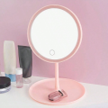 Pink LED Light Makeup Mirror Re-chargeable Vanity Mirror with Detachable Storage Tray 3 Level of Brightness Touch Screen. 