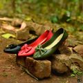 Ladies Bow Style Pumps, Feather Light Comfort, Red, Olive Green, Black, Elegant Footwear. 