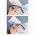 Pc Frameless Cut Edge Sunglasses Trimming Metal Tac Square Sunglasses Round Face Sunglasses for Round Face No Make Female Appear Thin Take Care Of Your Eyes. 