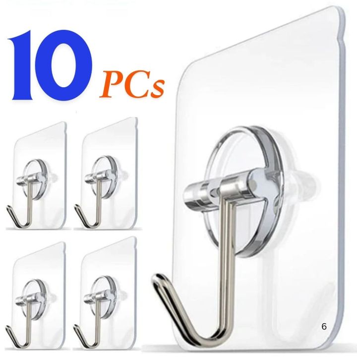 10Pcs Pack of Adhesive Suction Cup Hooks stick hook Heavy Duty Sticky Wall & Ceiling & Door Nail Free Clear Hook for Bathroom and Kitchen No Scratch Waterproof and Oilproof Sticker