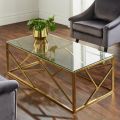 Modern Geometric Coffee Table - Rectangular Clear Glass & Gold Chrome Table - Stylish Center and Cocktail Table for Living Rooms, Home Decor. 