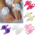 2Pcs Baby Infant Toddler Girl Ribbon Flowers Barefoot Sandals Sock Toe Shoes. 