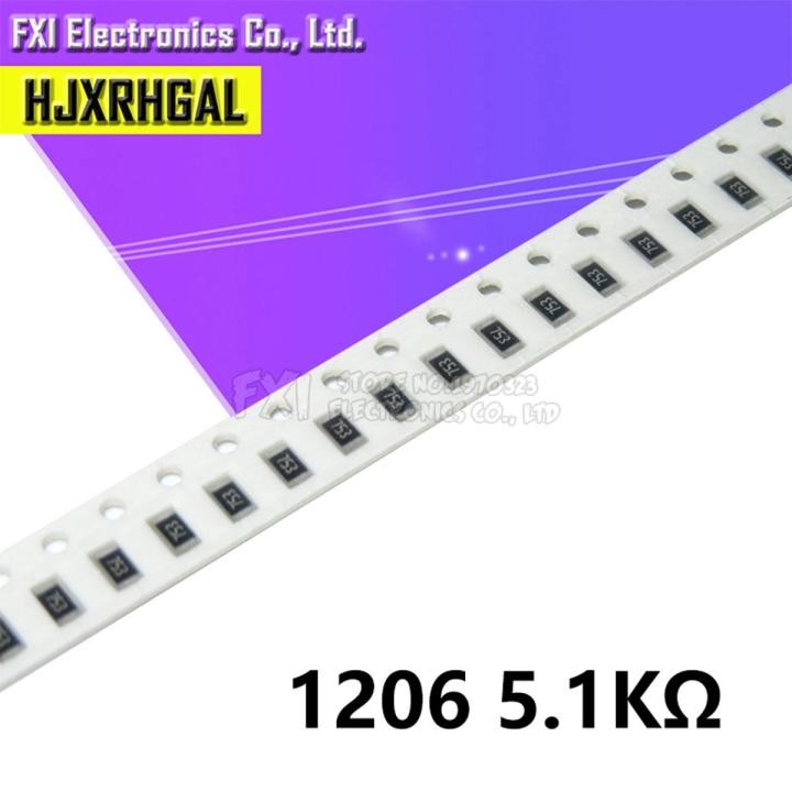 100PCS 1206 SMD Resistor 5.1K ohm chip resistor 0.25W 1/4W 5K1 512 new original